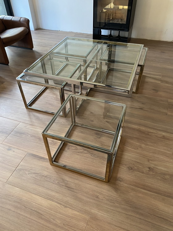 Image 1 of Tavolino con tavolini laterali Romeo Rega cromato