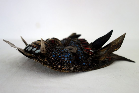 Image 1 of Maschera rituale vintage in ottone sbalzato Nepal/Tibet