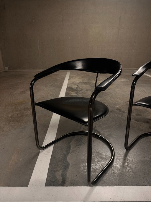 Chaises Arrben Canasta - Design années 1970 – stoelen fauteuils, Leather, Metal (photo 2 of 5)