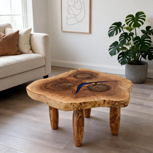 Salontafel van walnoothout met natuurlijke randen, handgemaakt, Logniture