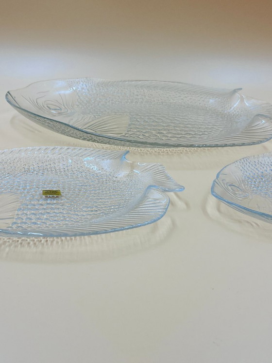 Image 1 of Servicio de pescado de cristal Arcoroc: 1 bandeja + 6 platos