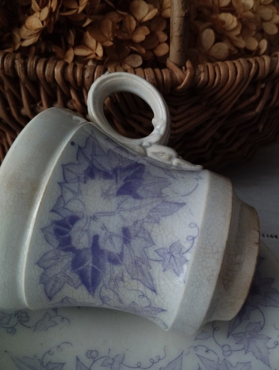 Image 1 of Taza y platillo brasero "Bryona" antiguo de Sarreguemines