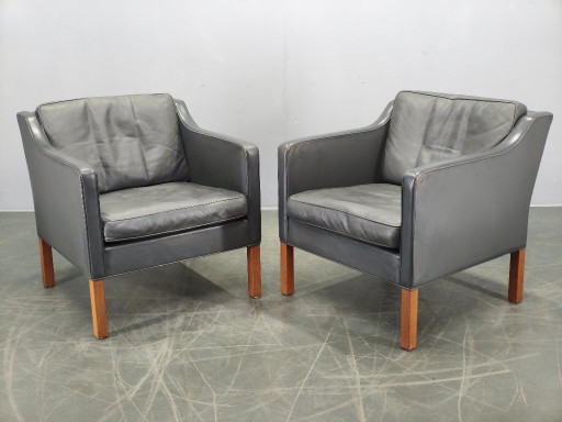 Paar leren loungestoelen van Børge Mogensen voor Fredericia, jaren 70