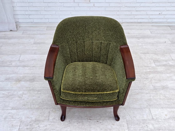 Image 1 of Anni '70, poltrona norvegese, tessuto d'arredamento verde, legno di teak.