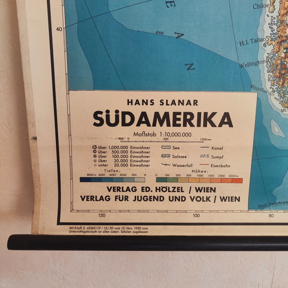 XXL Vintage School Map / Topography of South America / 1950 – Wall decoration, Textile (photo 2 of 10)