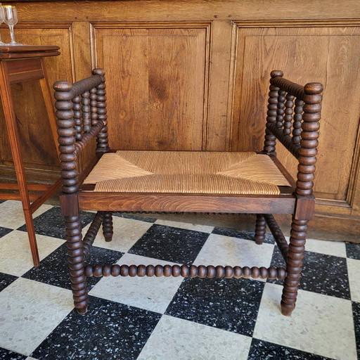 Banc Paillé en Bois Tourné