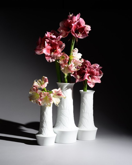 Cuno Fischer Vase TRIO Hutschenreuther Bisque Porcelain Op Art Relief 38+32+27cm