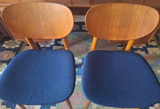 Pair of Teak Dining Chairs with Navy Blue Covers, Denmark 1960s – Textile, Wood (photo 3 of 7)