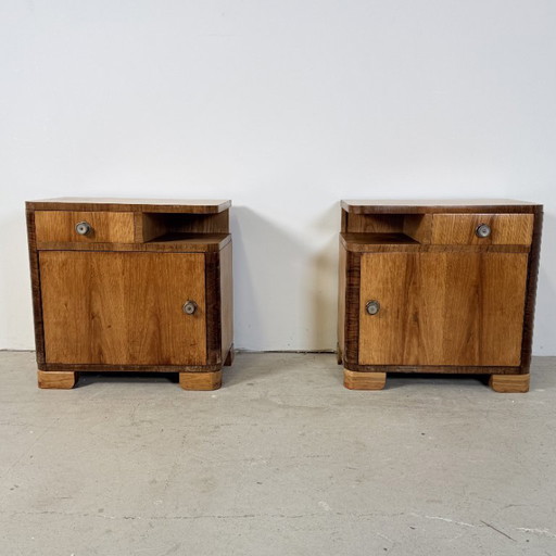 Set van Twee Art Deco Nachtkastjes, Streamline Design, Jaren '50 – Wood