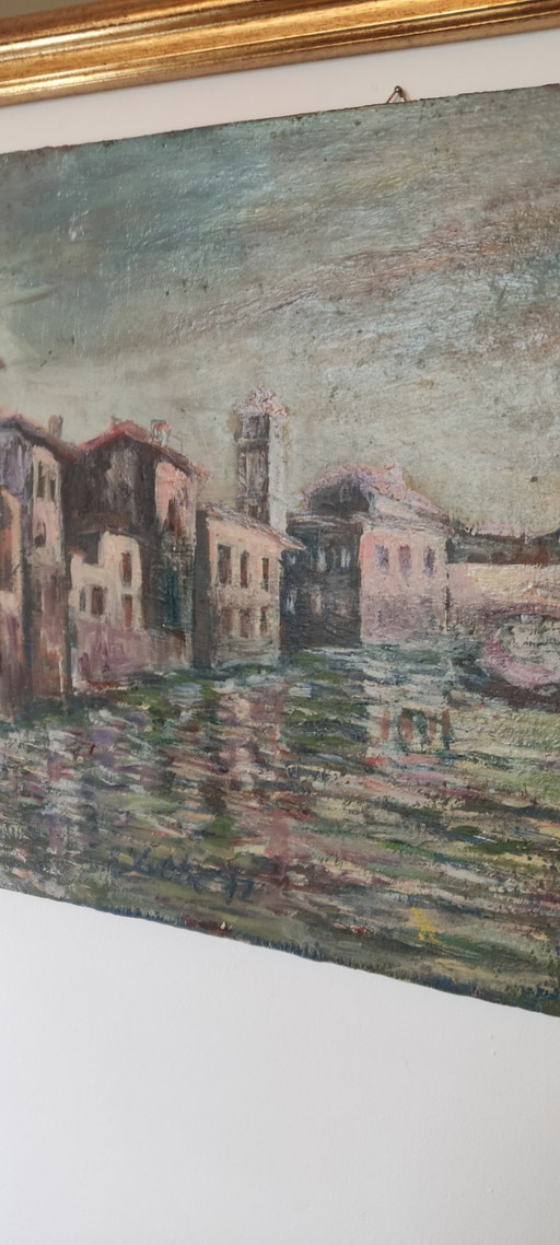 Enzo Volta - Veduta di Roma (Tevere), 1977 - Olio su tavola