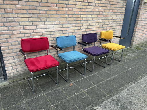 4 sedie in tessuto a coste con struttura tubolare cromata