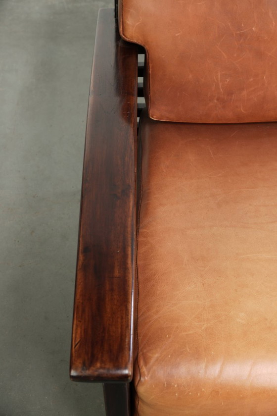 Comfortable and beautiful cognac-colored cowhide leather armchair in luxurious Art Deco design – Klassiek (photo 7 of 12)