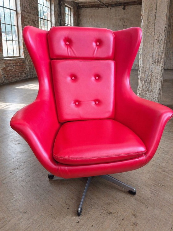 Image 1 of Pair of High-Back Swivel Lounge Chairs Scandinavian Modern Leather & Aluminum by UP Závody Rousínov 1960s Czechoslovakia