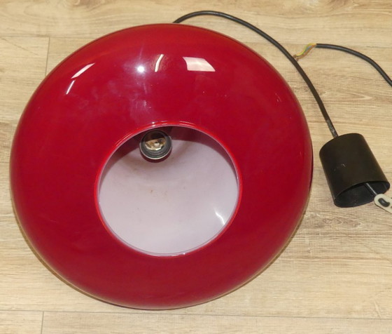 Image 1 of Ceiling lamp vintage space age 70s dark red flashed glass lamp