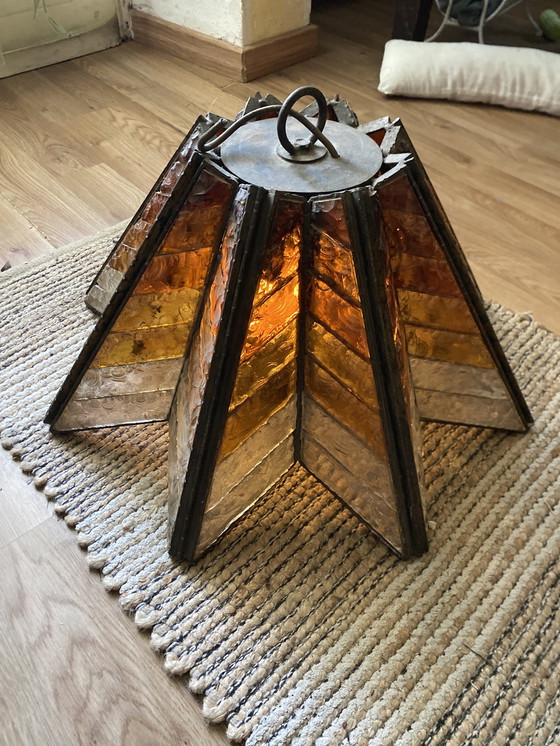 Image 1 of Lampadario brutalista vetro martellato Murano anni ‘70