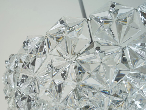 Image 1 of elegant kinkeldey mid century CHANDELIER pendant light crystal glass and chrome plated metal with 66 glass prisms 1960s