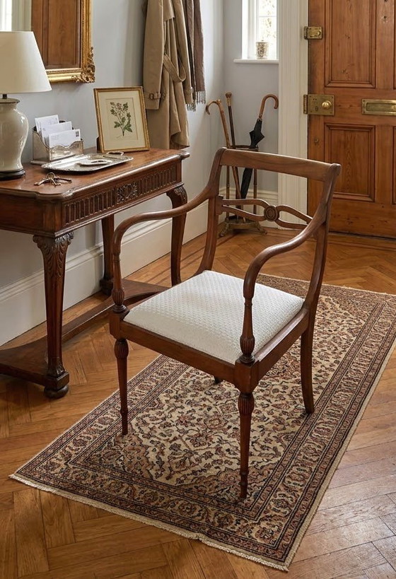 Antique Directoire style solid wood Armchair - openwork frame and saber legs, Cotton, Beige (photo 13 of 15)