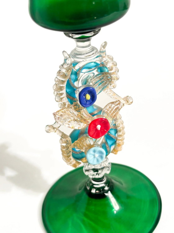 Calice in vetro di Murano soffiato anni '70 con decorazioni floreali, Oggetti decorativi (foto 9 di 10)