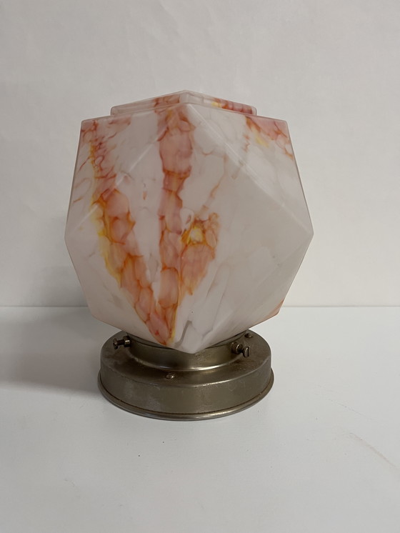 Image 1 of Plafoniera antica con vetro arancione rosso gemmato Art Déco