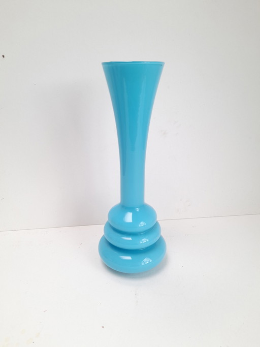 Blue opaline vase with space age rings