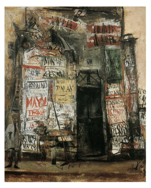 Litografia originale "Composizione con manifesti e graffiti" - Scuola francese del XX secolo