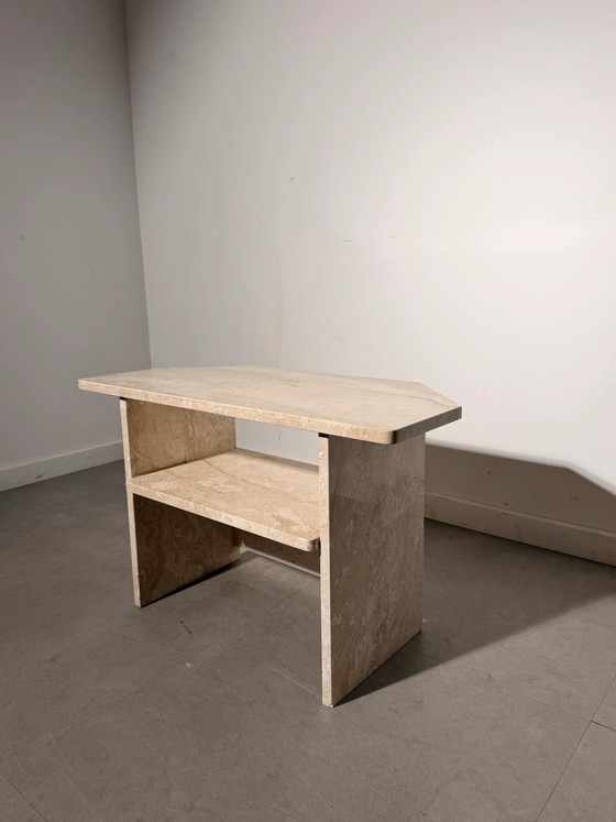 Vintage Italian Travertine Side Table with Open Shelf (photo 2 of 5)