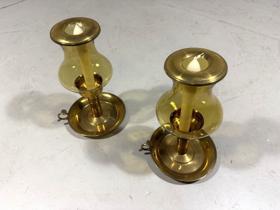 Image 1 of 2 x brass candlesticks by Peter Jensen Copenhagen Denmark 1960's