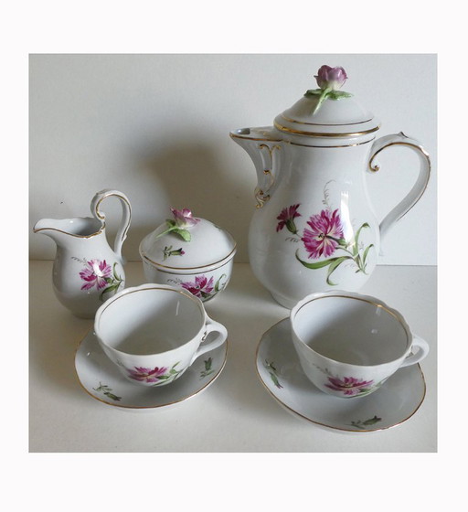 Set moka 5 pièces, porcelaine peinte à la main, de Schierholz, Thuringe, années 1950