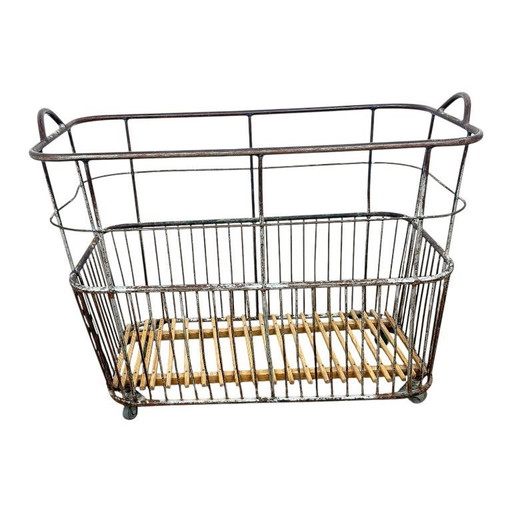 Chariot de boulanger long en métal, style français vintage – chariot à pain industriel – panier à linge.