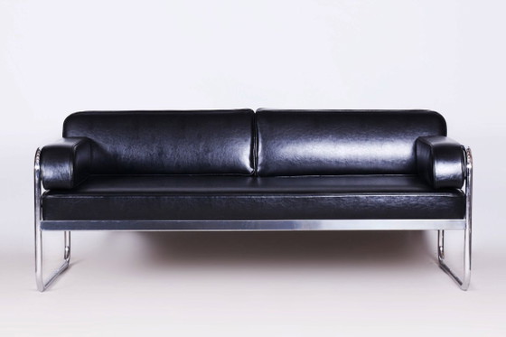 Sofá Bauhaus restaurado, de Vichr a Spol., cromo, cuero, checo, década de 1930. – Leather, Metal (photo 3 of 13)