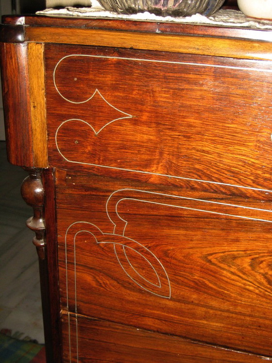Houten ladekast met zilveren inlegwerk, Ladekasten, Anders, Bruin, Klassiek (foto 6 van 6)