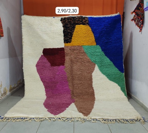 Tapis Boujaad fait main 2,90 x 2,30 m – Tapis marocain minimaliste abstrait en laine | Tapis berbère moderne