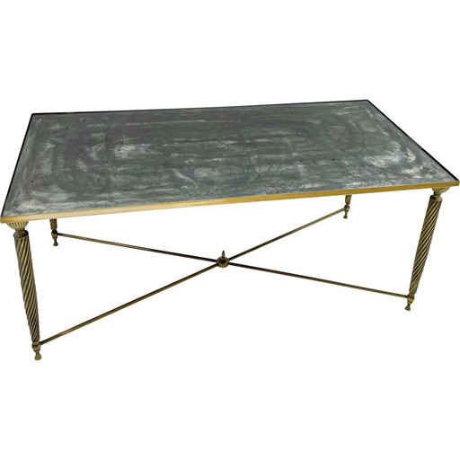 Mesa de centro vintage de cristal y latón
