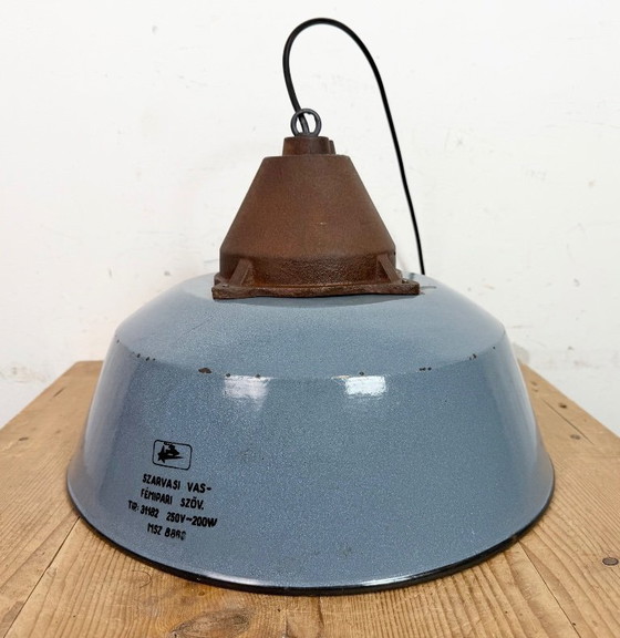Image 1 of Industrial Grey Enamel and Cast Iron Pendant Light, 1960s