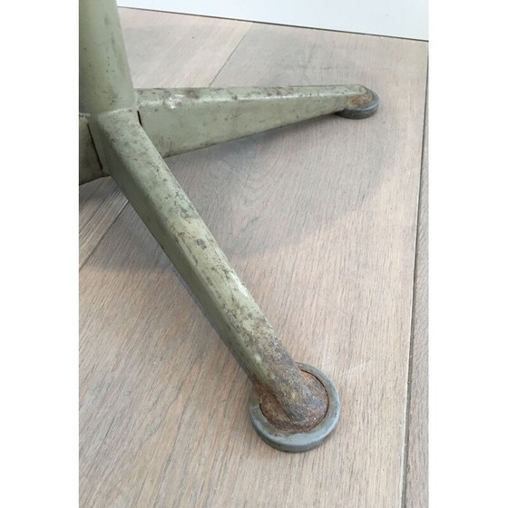 Image 1 of Vintage Industrial Stool in Steel and Wood, Height Adjustable, 1900s