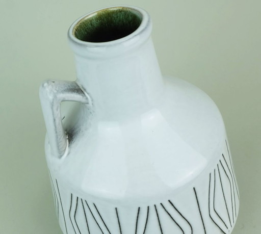 vase mid century by ilkra 1950s/60s jug vase white glaze abstract sgraffito decor model no. 2007/20