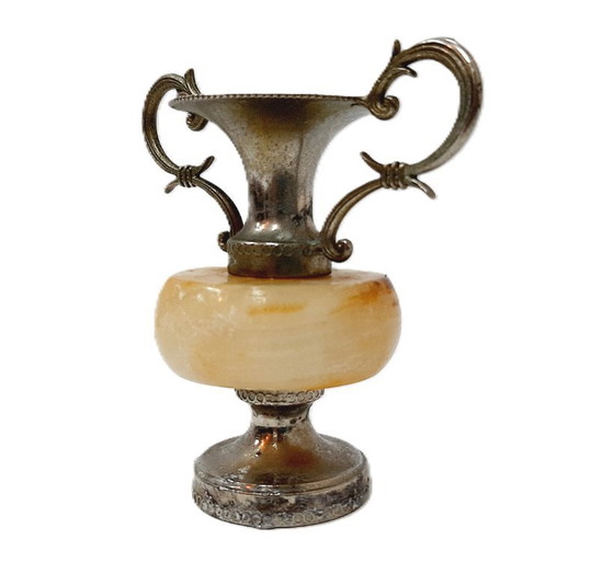 Image 1 of Vintage small decorative amphora with onyx