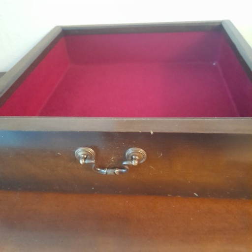 Vintage wooden drinks cabinet with pull-out and mirror