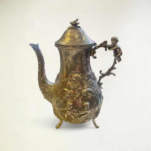 Cafetière baroque en argent massif de 800, poinçonnée, env. 1900-1920, pot de naissance