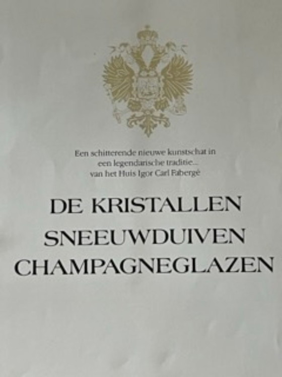 Image 1 of Fabaergé 6 verres à vin en cristal Pavlova + 6 flûtes à champagne en cristal Snow Dove, NEUF avec certificat