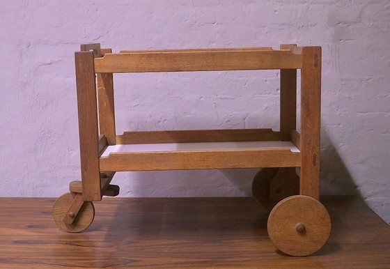 Brutalist Scandinavian Bar Cart / Serving Trolley in Solid Oak, 1950s-60s – Wood (photo 12 of 14)