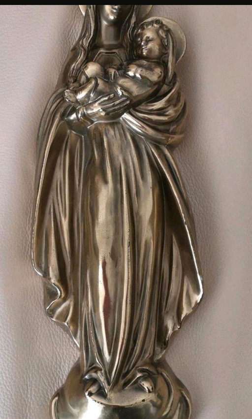 Madonna with Child Jesus brass wall relief
