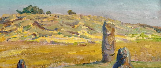 Origineel Olieverfschilderij Symbolisme Landschap Steengraf – Schilderijen & Tekeningen, Canvas (photo 3 of 5)