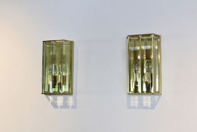 2 apliques de latón francés y cristal facetado
