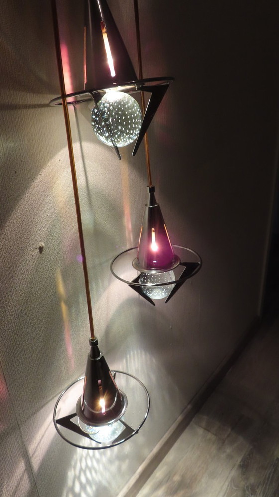 Image 1 of Lampada a sospensione vintage a cascata con 3 sfere di vetro