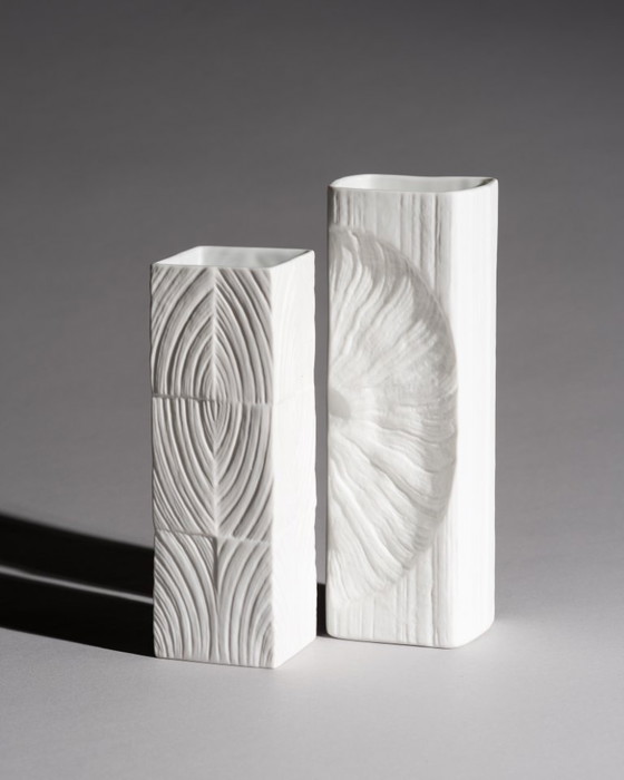 Image 1 of Rosenthal Studio-Linie Sculptural Op-Art Bisque Porcelain Vase Duo Martin Freyer