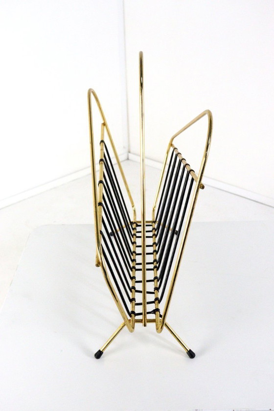 Image 1 of 1950s Brass Magazine Holder Magazine Rack