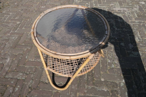 Image 1 of prachtige antieke Franse lounge ligstoel, gemaakt van rotan en bamboe