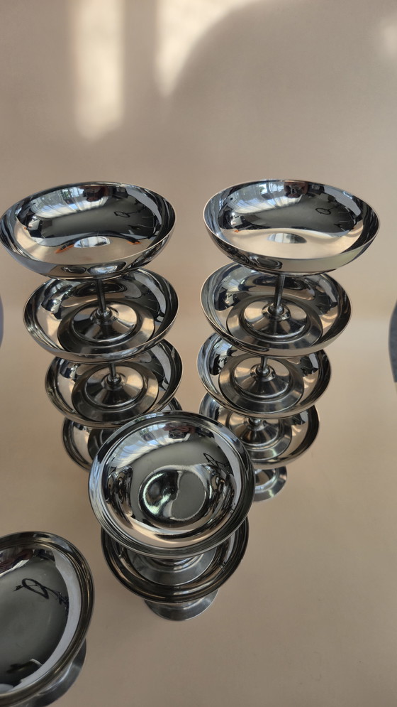Image 1 of Set of 12 vintage stainless steel cups - 60s-70s