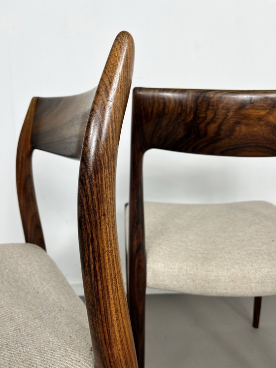 Set of 2 vintage Niels Moller 77 rosewood chairs, Niels Otto Møller, Dining chairs, Textile, Brown (photo 2 of 7)